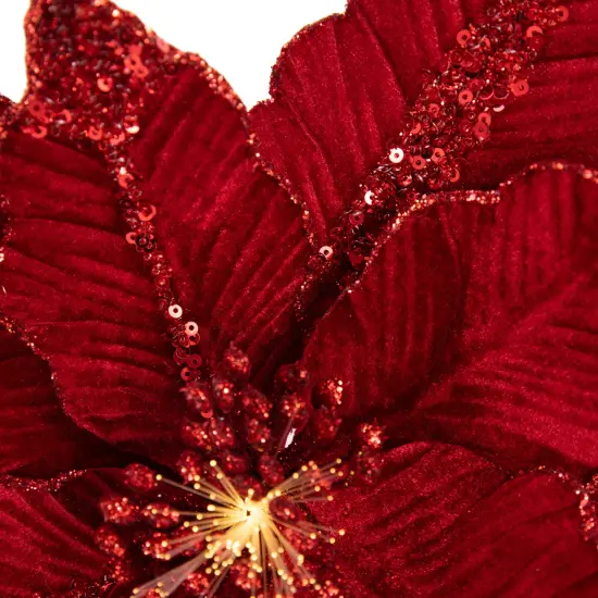 Northlight 20" Lighted Red Velvet Poinsettia Christmas Stem Spray {5}