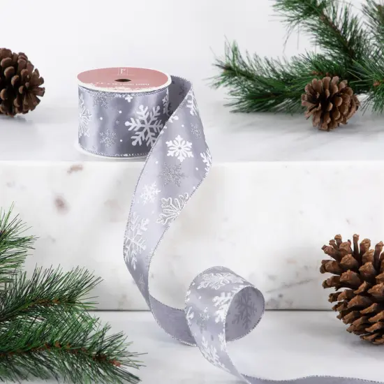 Northlight Gray and White Shimmering Snowflakes Wired Craft Christmas Ribbon 2.5" x 10 Yards {3}