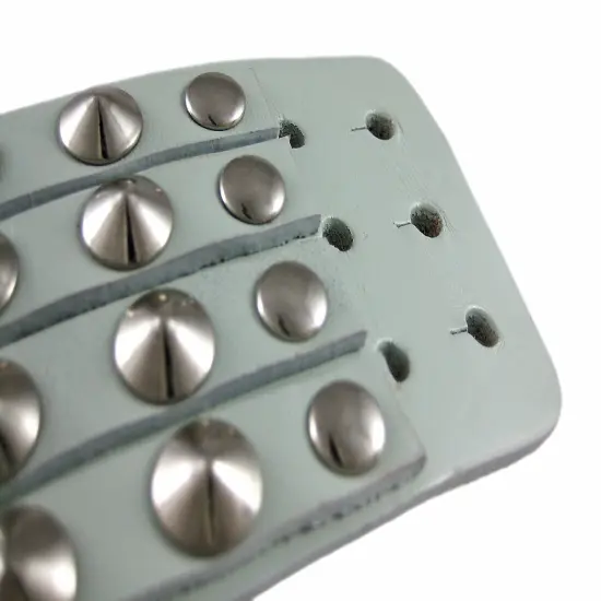 Gray Leather 4 Row Cone Spiked Wristband Wrist Band {5}