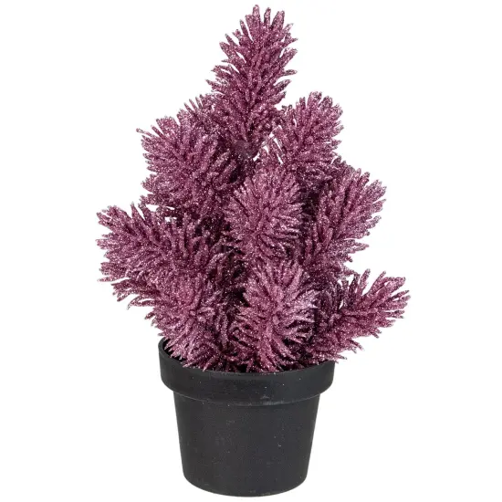 Northlight Potted Metallic Glitter Artificial Pine Christmas Tree - 8.5" - Pink - Unlit {1}