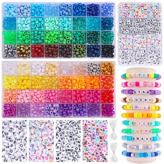 2350 Pieces, 64 Colors, Pony Beads for Bracelet Making Kit, Rainbow Kandi Beads Friendship Bracelet Kit, Letter Beads and Elastic Strings for Bracelet Necklace Making, Craft Gifts Set for Girls {2}