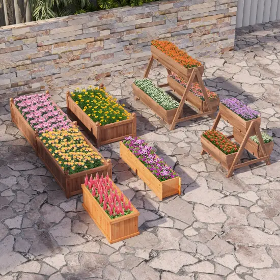 Vertical Raised Garden Bed With 3 Wooden Planter Boxes-L {6}