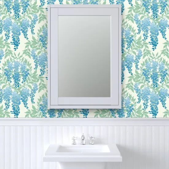 Pre-Pasted Wallpaper 2FT Wide Art Deco Floral Botanical Wisteria Cottagecore Garden Vine Leaves Vintage Flowers Hand Drawn Custom Pre-pasted Wallpaper by Spoonflower {6}