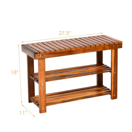 3-Tier Wood Shoe Rack Shoe Bench Freestanding Boots Organizer {5}