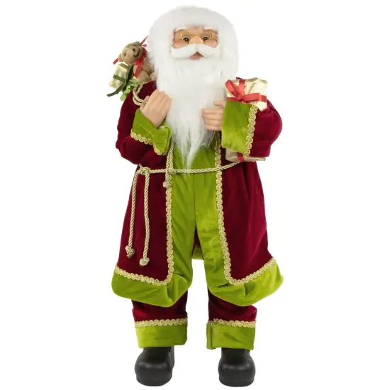 Northlight 24" Red and Bright Green Standing Santa with Presents Christmas Figure {1}