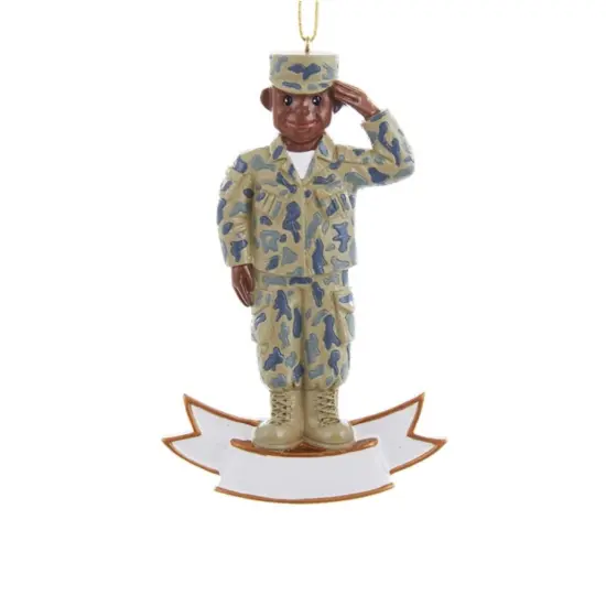 Kurt Adler 4.25" Blue and Brown Army Uniformed Soldier Saluting Christmas Ornament {3}
