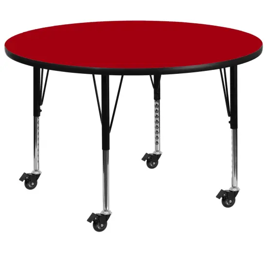 Emma and Oliver Mobile 42" Round Laminate Adjustable Preschool Activity Table Red {1}