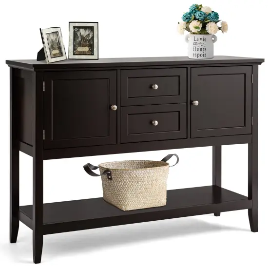 Wooden Sideboard Buffet Console Table with Drawers and Storage Brown {3}