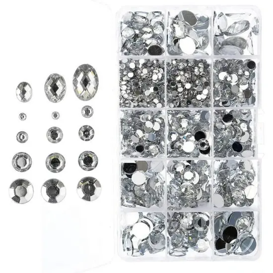 John Bead Crystal Assorted Round & Oval Acrylic Flat Back Rhinestones Box {1}