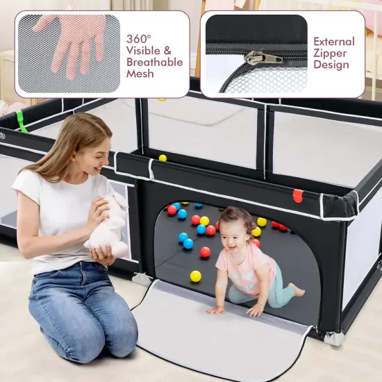 Portable Extra-Large Safety Baby Fence with Ocean Balls and Rings Black {1}
