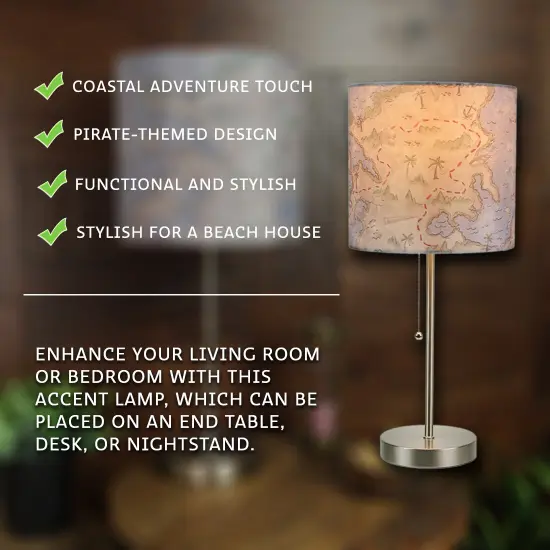 Decorative Treasure Map Brushed Nickel Accent Lamp Coastal Pirate Beach Set of 2 {4}