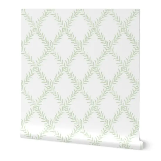 Peel & Stick Wallpaper 2FT Wide Spring Garden Leaf Vine Green White Custom Removable Wallpaper by Spoonflower {7}