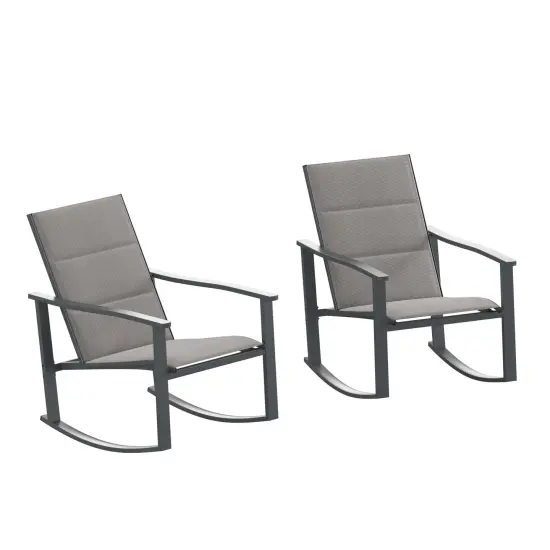 Merrick Lane Brevyn Set of 2 Flex Comfort Outdoor Rocking Chairs with Steel Frames Brown {6}