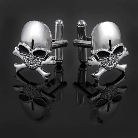 Stainless Steel Skull & Crossbones Cuff Links Cufflinks {4}