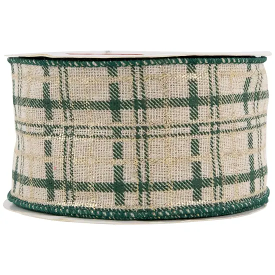 Northlight Green and Beige Plaid Wired Craft Christmas Ribbon 2.5" x 10 Yards {5}