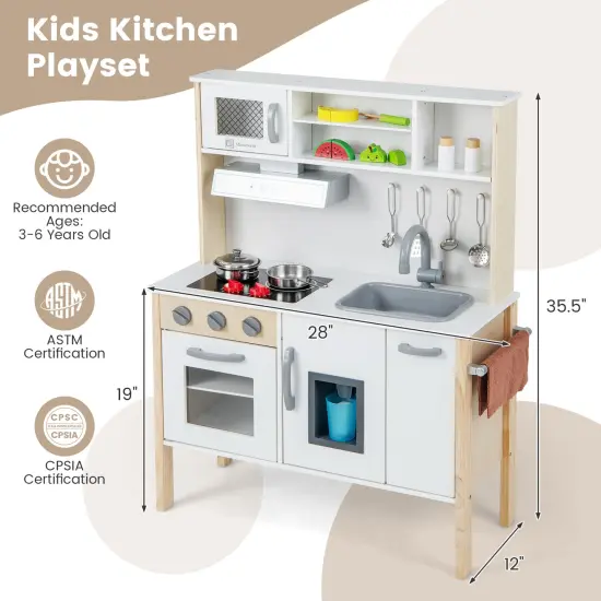 Wooden Pretend Play Kitchen Set For Toddlers-white {5}