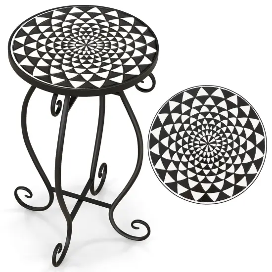 Costway Mosaic Outdoor Side Table, Round End Table with Weather Resistant Ceramic Tile Tabletop {1}