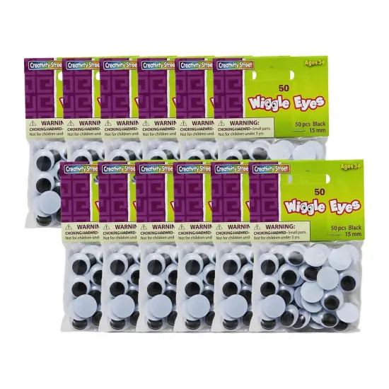 Wiggle Eyes, Black, 15 mm, 50 Per Pack, 12 Packs {1}