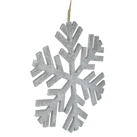 Northlight Glitter Drenched Wooden Snowflake Christmas Ornament - 11.75" - Silver Tone {4}