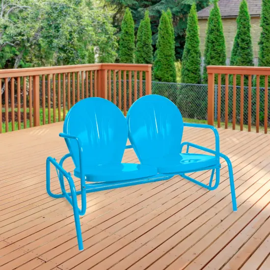 Northlight 2-Person Outdoor Retro Metal Tulip Double Glider Patio Chair, Turquoise Blue {3}