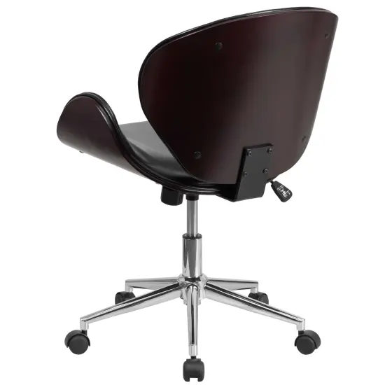 Merrick Lane Roisin Office Chair Mid-Back Ergonomic Executive Swivel Office Chair With Tilt-Lock and Tilt Tension Controls BlackLeaSft/Mahogany {3}