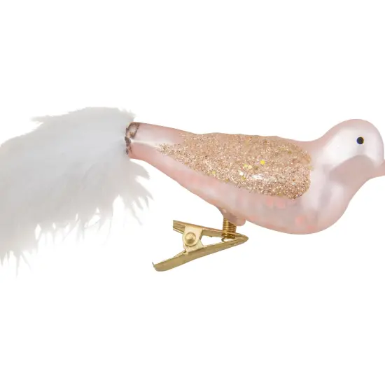 Northlight Glitter Winged Bird with Tail Clip-On Glass Christmas Ornament - 5.5" - Pink and Gold {6}