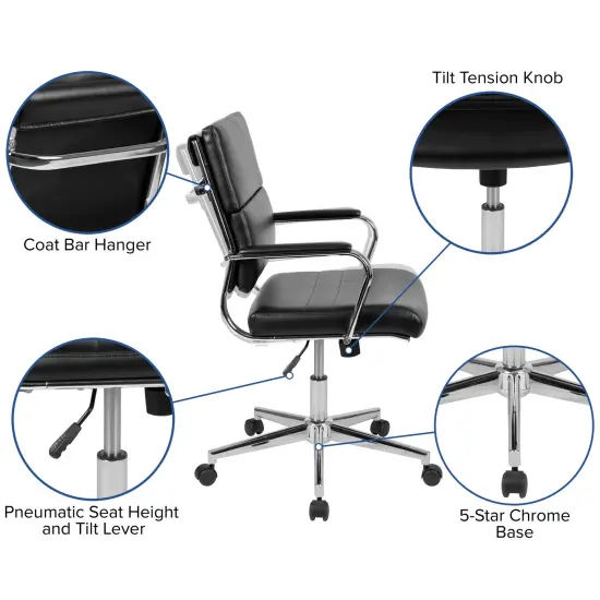 Merrick Lane McEntyre Ergonomic Swivel Office Chair Panel Style Mid-Back Computer Desk Chair with Padded Metal Arms & Base White {7}