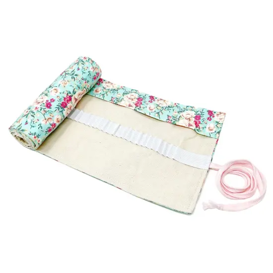 Wrapables Pencil Roll Organizer, Colored Pencil Wrap Pouch (72 slots) Pink Rose on Teal {2}