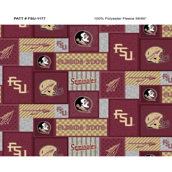 Sykel Enterprises-Florida State University Fleece Fabric-FSU Seminoles College Patch Fleece Blanket Fabric-Sold by the yard {1}