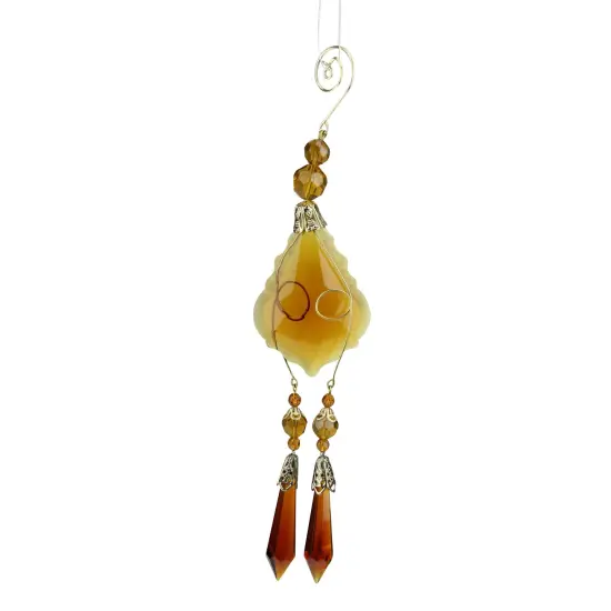 Allstate 9" Amber and Gold Faceted Beads Christmas Pendant Ornament {1}