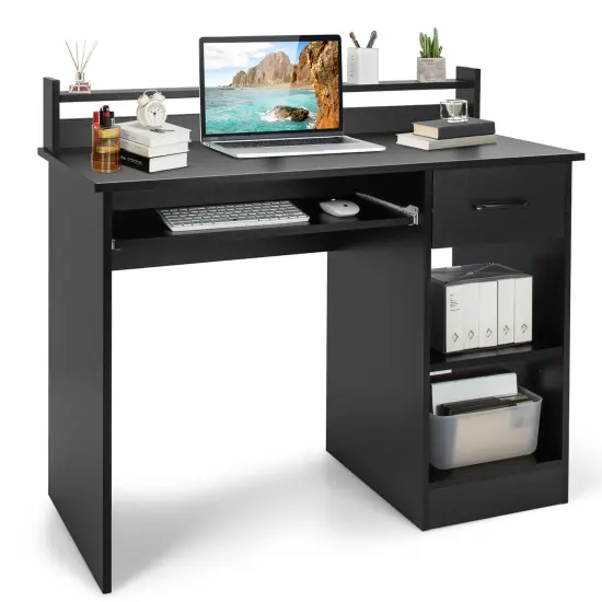 Costway 22" Wide Computer Desk Writing Study Laptop Table w/ Drawer & Keyboard Tray White\Black {7}