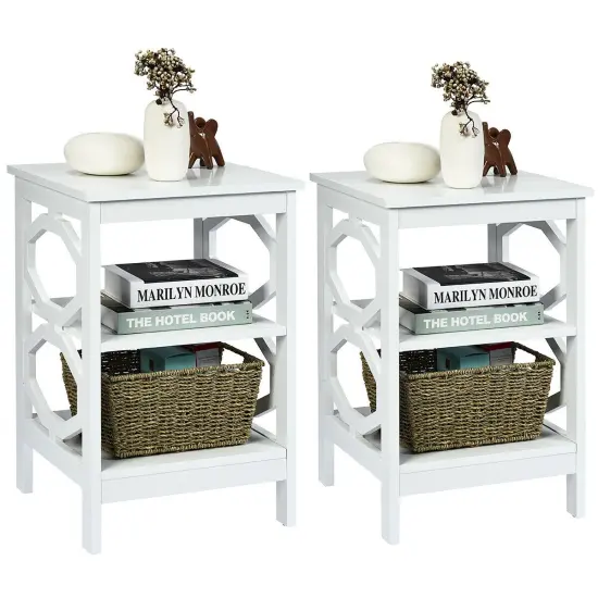 2 Pieces 3-tier Nightstand Sofa Side End Accent Table Storage Display Shelf White {4}