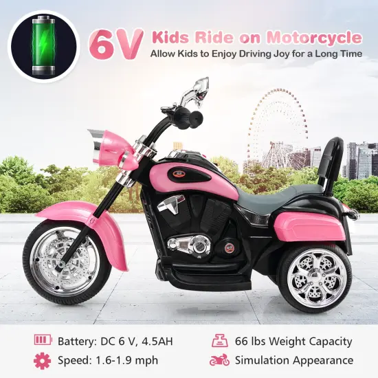 6V Chopper Style Motorcycle with Bright Headlight and Cheering Music Perfect Gift to Kids Pink {3}