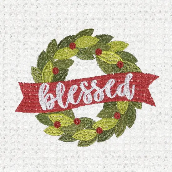 Blessed Wreath Embroidered Waffle Weave Kitchen Towel {4}