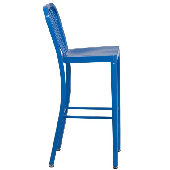 Merrick Lane Santorini 30 Inch Galvanized Steel Indoor/Outdoor Counter Bar Stool With Slatted Back And Powder Coated Finish Blue {5}