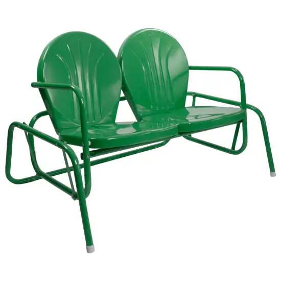 Northlight 2-Person Outdoor Retro Tulip Steel Double Glider Chair, Green {4}