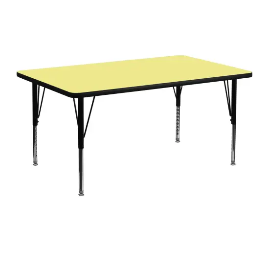 Emma and Oliver 24x48 Rectangle Laminate Adjustable Preschool Activity Table Yellow {1}