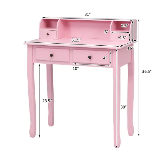 Costway Writing Desk Mission White Home Office Computer Desk 4 Drawer White\Black\Pink {3}