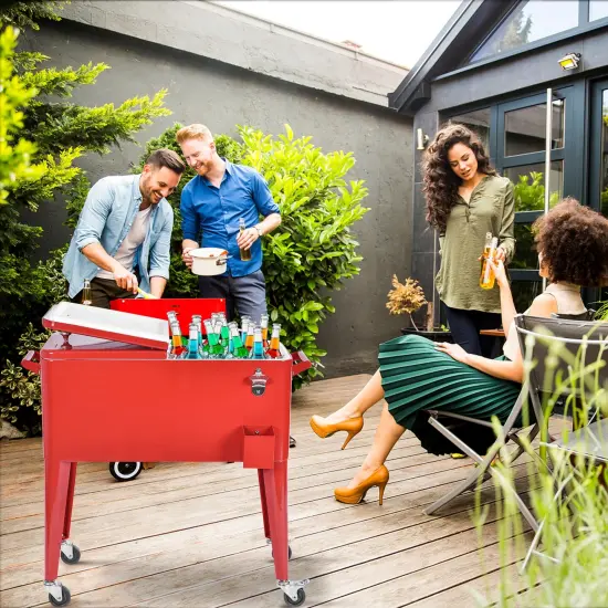 Red Portable Outdoor Patio Cooler Cart {6}