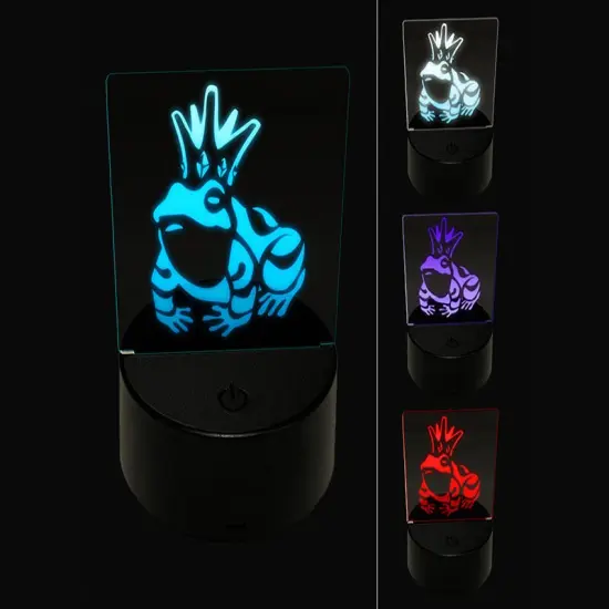 Frog Prince with Crown 3D Illusion LED Night Light Sign Nightstand Desk Lamp {1}