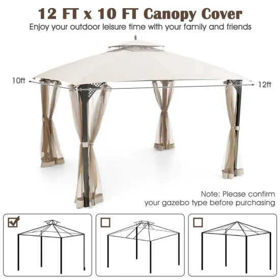 12x10 Feet Gazebo Replacement Top with Air Vent and Drainage Holes Beige {5}