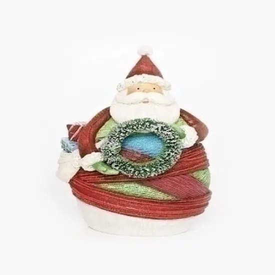 Roman 6.5" Red and White Striped Yarn Wrapped Santa Claus with Wreath Christmas Figurine {1}