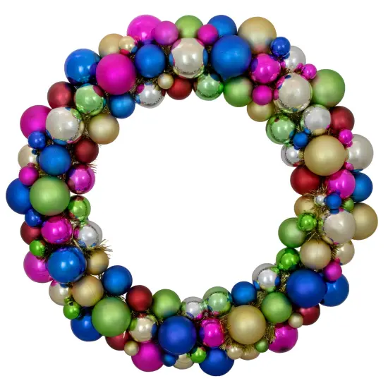 Northlight Rainbow 2-Finish Shatterproof Ball Christmas Wreath - 36" - Multicolor - Unlit {1}