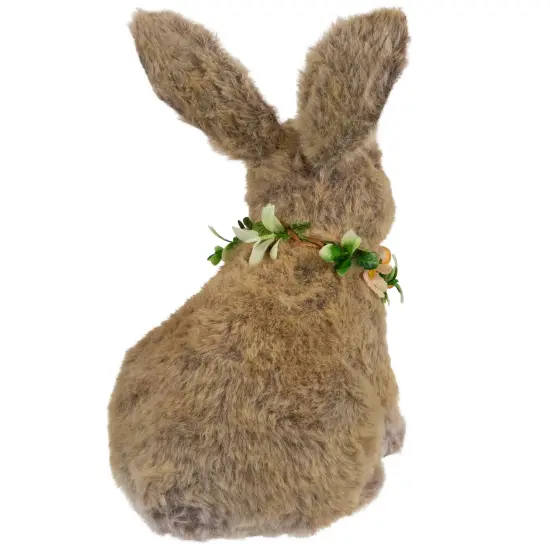 Northlight Plush Rabbit with Flower Wreath Easter Figurine - 8.5" Brown {6}
