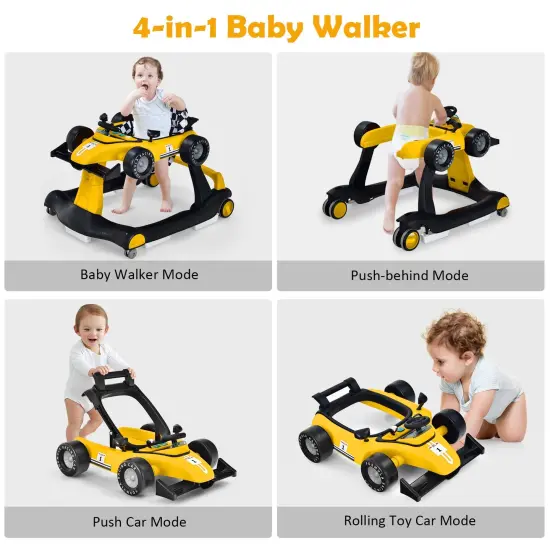 4-in-1 Foldable Activity Push Walker with Adjustable Height Yellow {4}