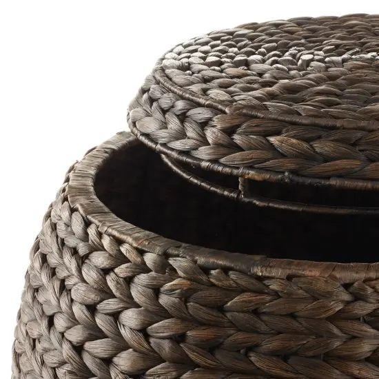 Casafield Round Storage Basket with Lid, Handwoven Water Hyacinth Organizer for Laundry, Blankets, Plants, Bedroom, Living Room, Home Office {5}