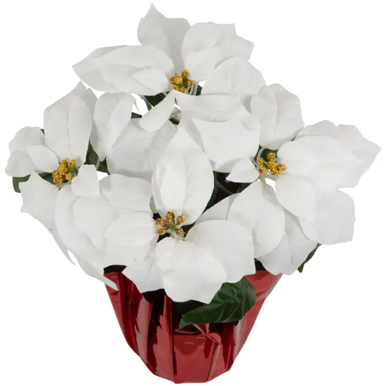 Northlight Artificial Christmas Poinsettia with Wrapped Base - 14.5" - White and Red {5}