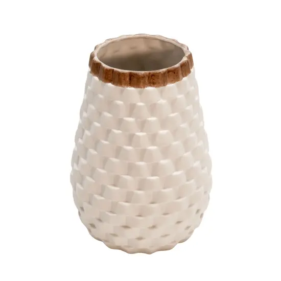 Kingston Living Textured Ceramic Vase - 9" - White and Brown {1}