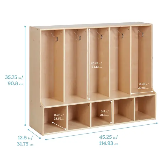 Streamline 5-Section Toddler Coat Locker with Bench, Classroom Furniture Natural {2}