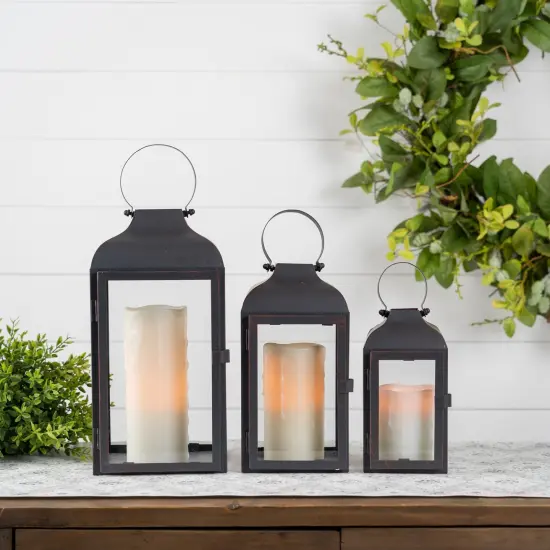 Melrose Candle Lanterns with Handle - 16" - Black - Set of 3 {3}